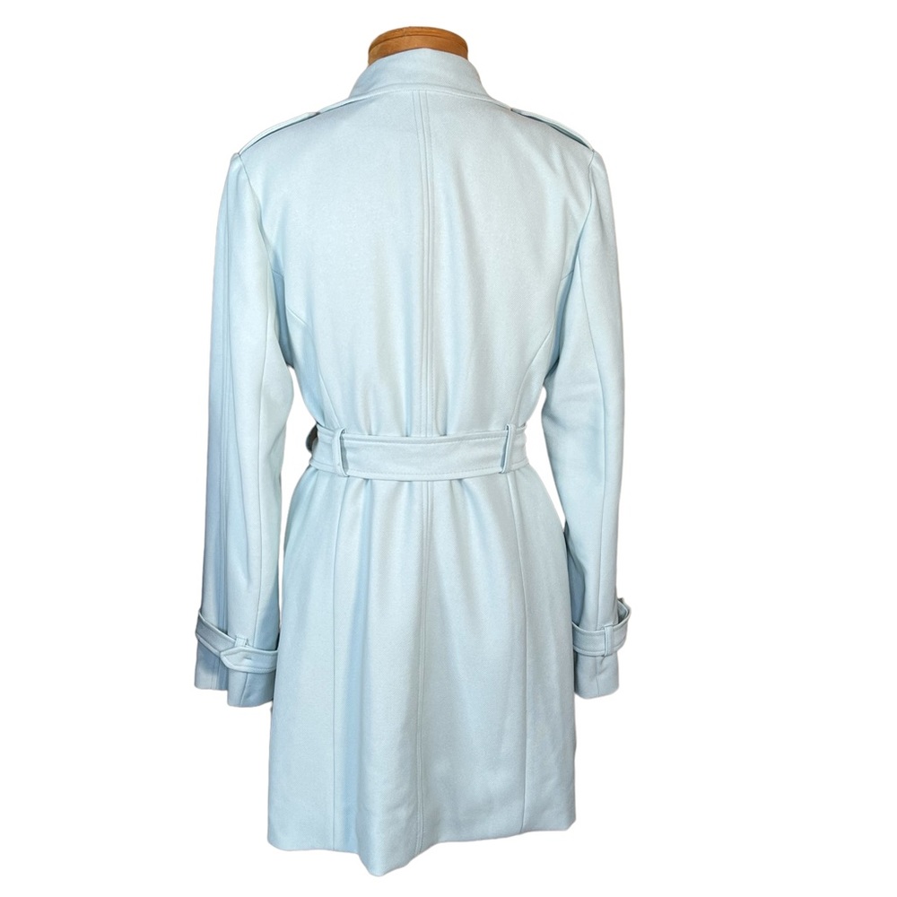 Tahari Trench Style Belted Textured Mint Blue Coat Size Medium EUC - Picture 7 of 13